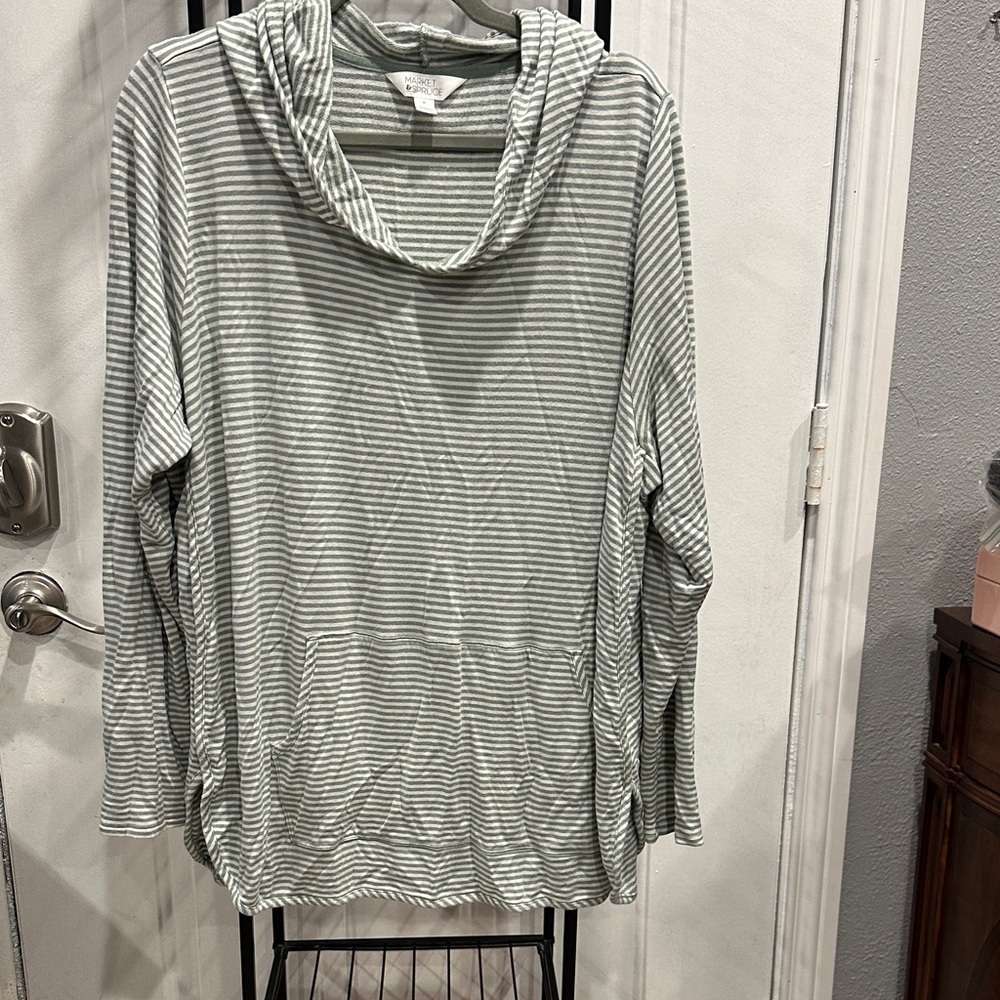 Market & Spruce Striped Cowl Neck Sweater in Gray plus 3X